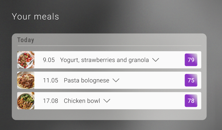 Meal diary card screenshot from nubi.